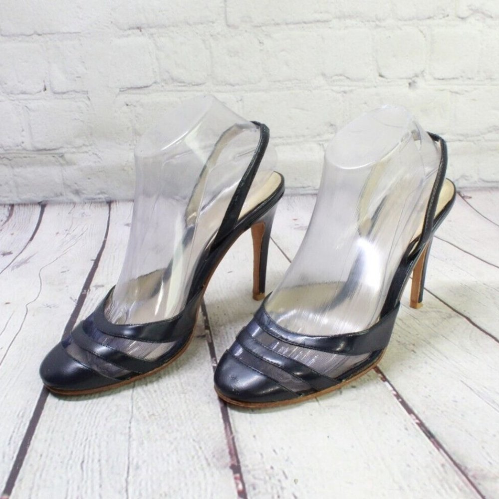 Joey Blue Leather Slip On High Heel Ankle Strap Sandals Size 7 M - Picture 2 of 9